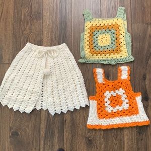 Vintage 70’s HANDMADE CROCHET Girls Tops & cape